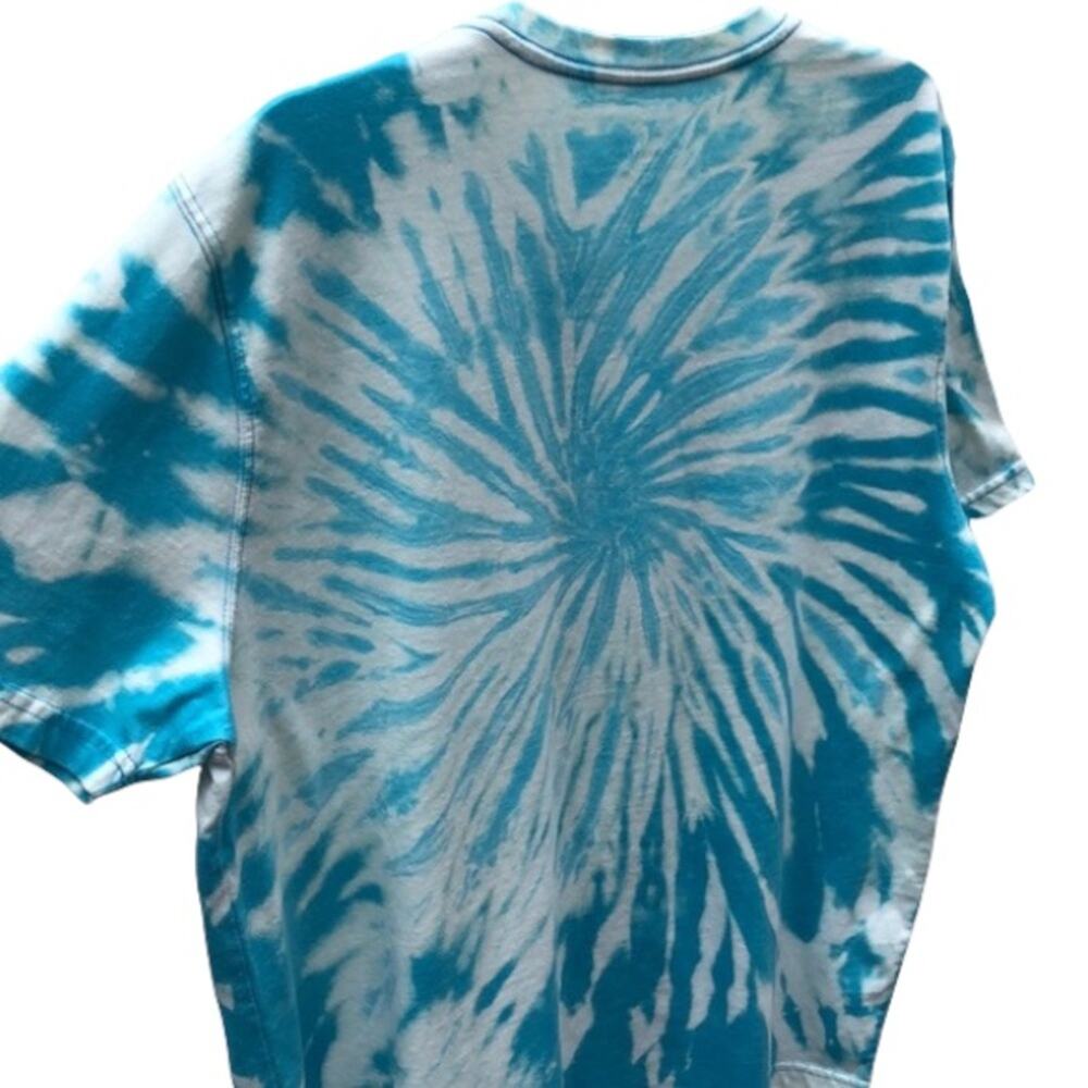 Blue Aqua White Spiral Custom Acid Tie Dye Short Sleeve Cotton T-Shirt Men Large - Picture 5 of 7